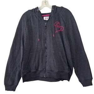 EV1 Ellen DeGeneres Hoodie 2X Gray Pink Heart Embroidered Full Zip Sweatshirt
